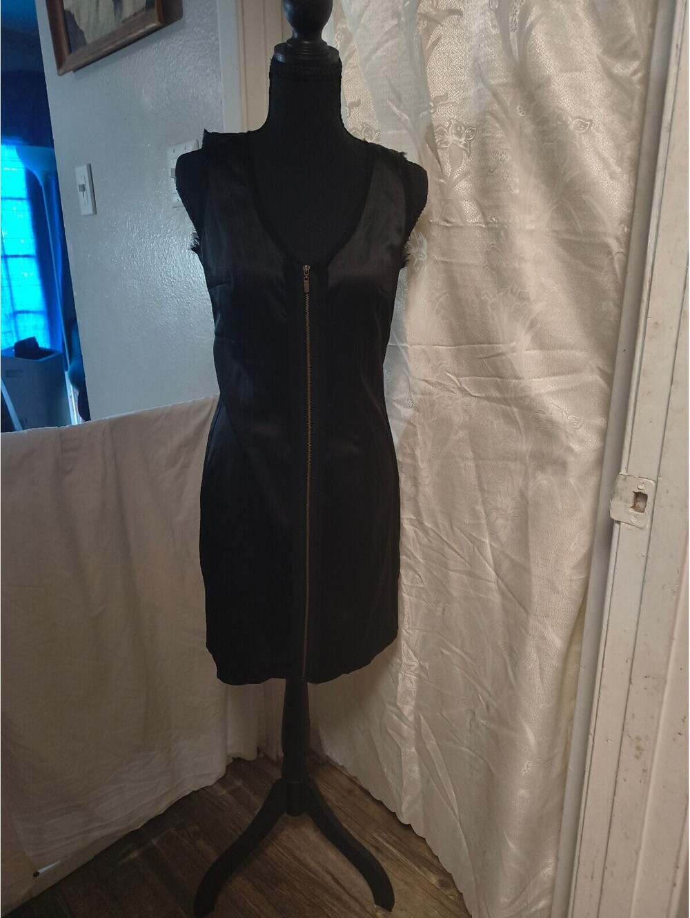 Black Kensie Sleeveless Satin Mini Dress with Front Zipper
